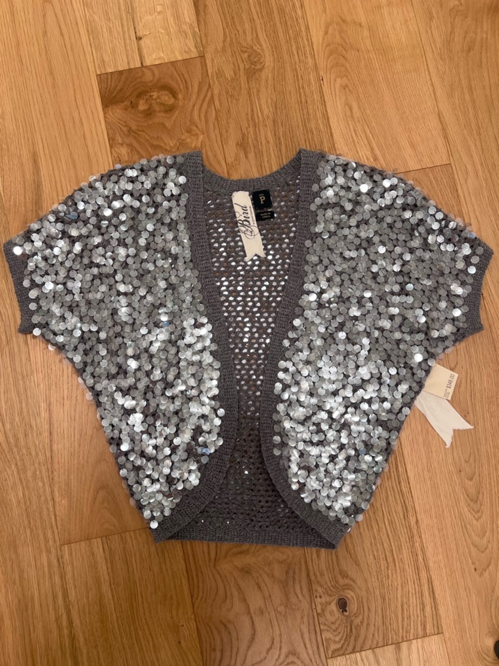 Juicy Couture Merino Wool Cashmere Sequin Open Weave Top